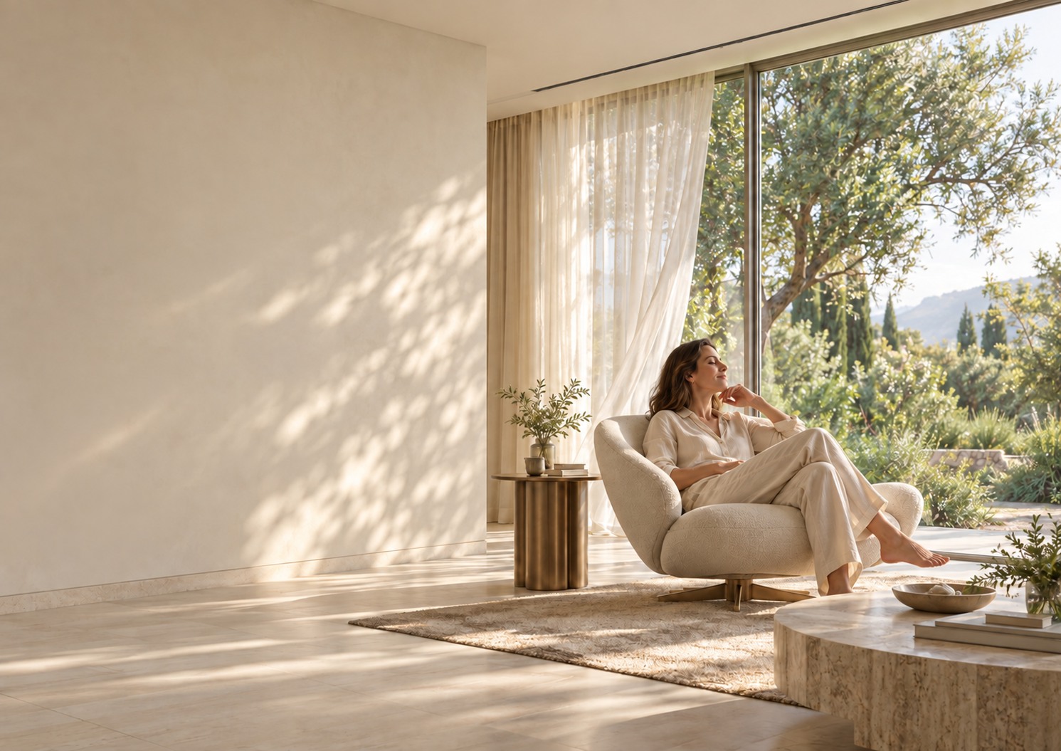 A sunlit living space, illustrating human-centred comfort