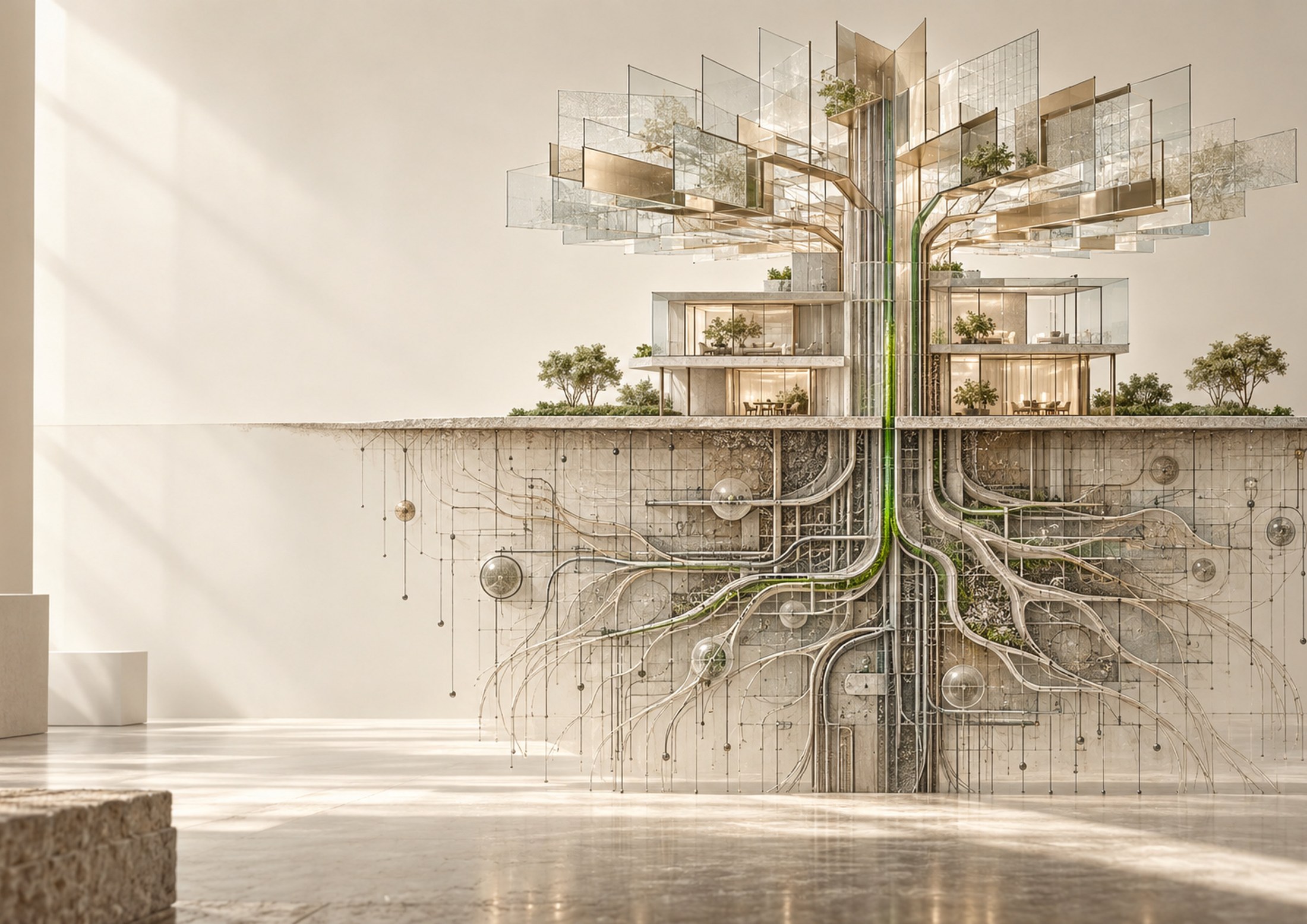 A conceptual visual connecting architecture with a technical root system